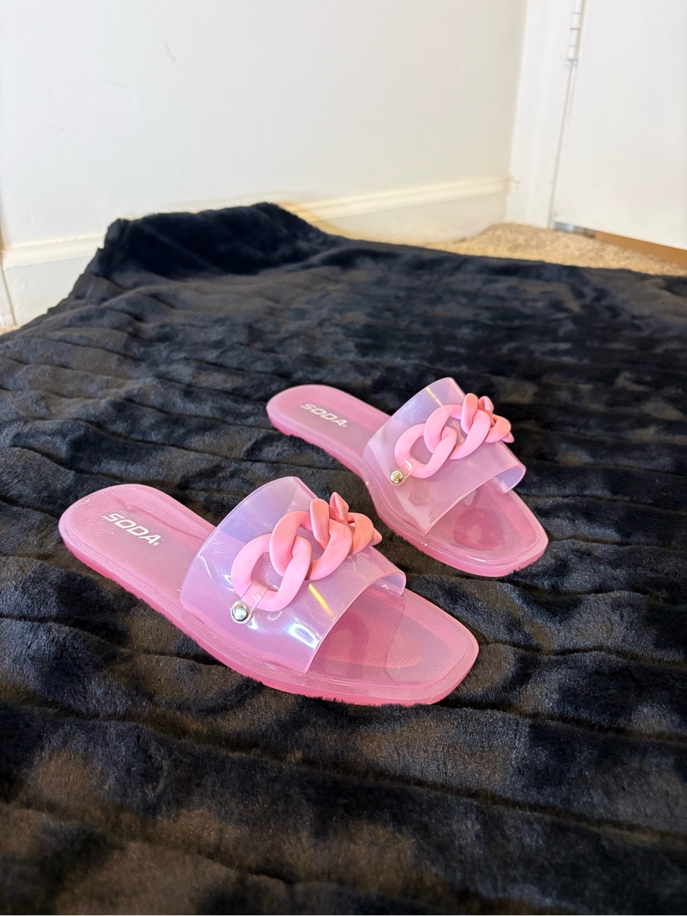 Soda Pink Translucent Chain Slide Sandals